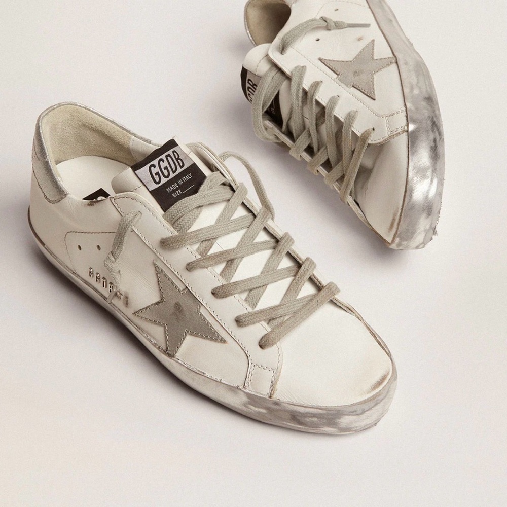 Golden Goose White and Silver Star Sneakers